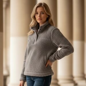 Aerie Sherpa Pullover Jacket Gray M Longsleeved Pre-owned